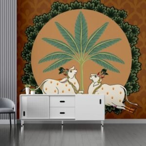 SAF Wooden Framed Pichwai Cow Art Canvas Wall decor Painting for Home and office