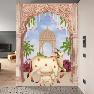 Pichwai Cow Blue 3D Wallpaper