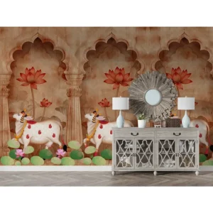 The Mural Story Kamal: Divine Lotus Harmony 3D Pichwai Wallpaper