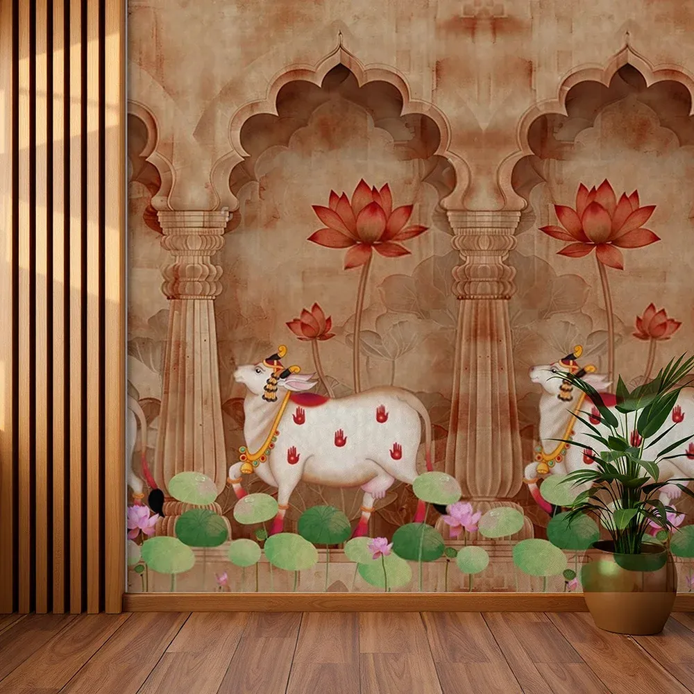The Mural Story Kamal: Divine Lotus Harmony 3D Pichwai Wallpaper - Image 2